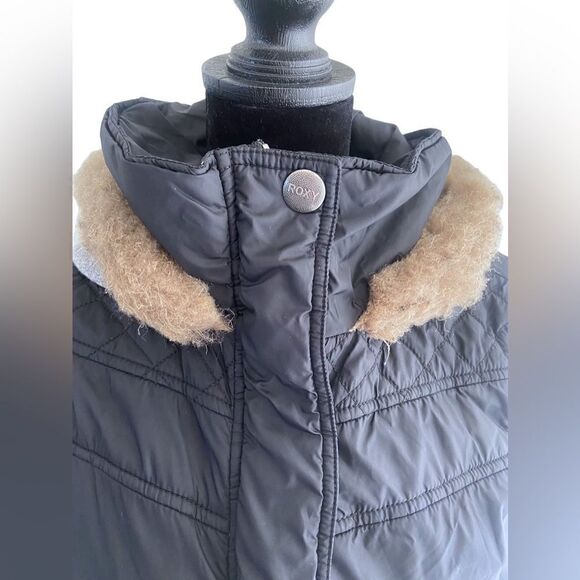 Roxy Hooded Jacket Faux Fur Sherpa Full Zip Black Size M - Picture 13 of 15